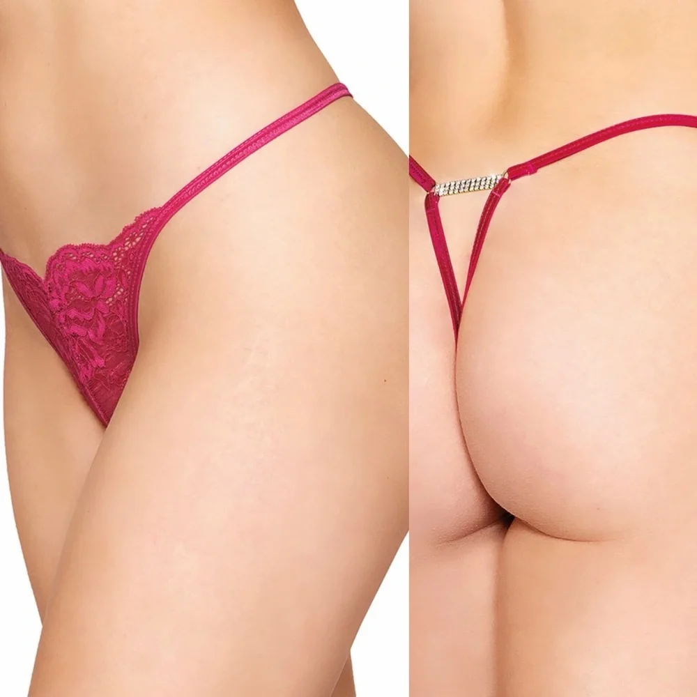 Dream girl Rhinestone Back and Lace FrontG-String Beet Colored Lingerie S/M. NWT